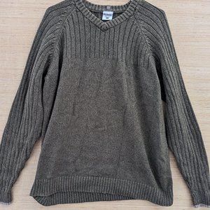 Columbia Sportswear Mens Knit V Neck Sweater Green Large Cotton Long Sleeve
